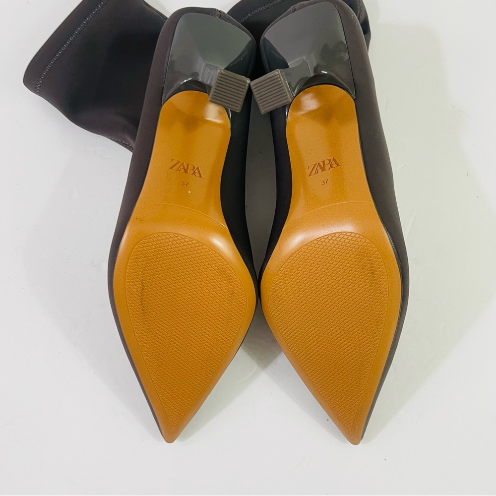 Zara Gray Fabric Pointed Toe Booties - Picture 3 of 7